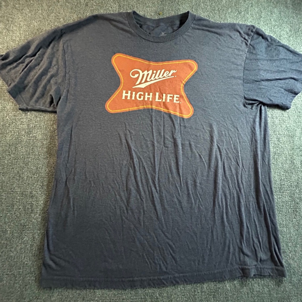 Miller High Life T Shirt Mens 3XLT Blue Heather Graphic Brew Beer Tee 2021